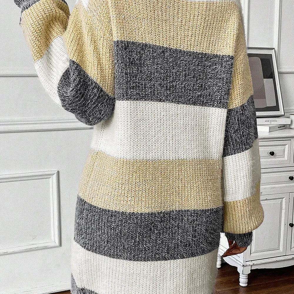 
                      
                        Color Block Boat Neck Long Sleeve Sweater Dress
                      
                    