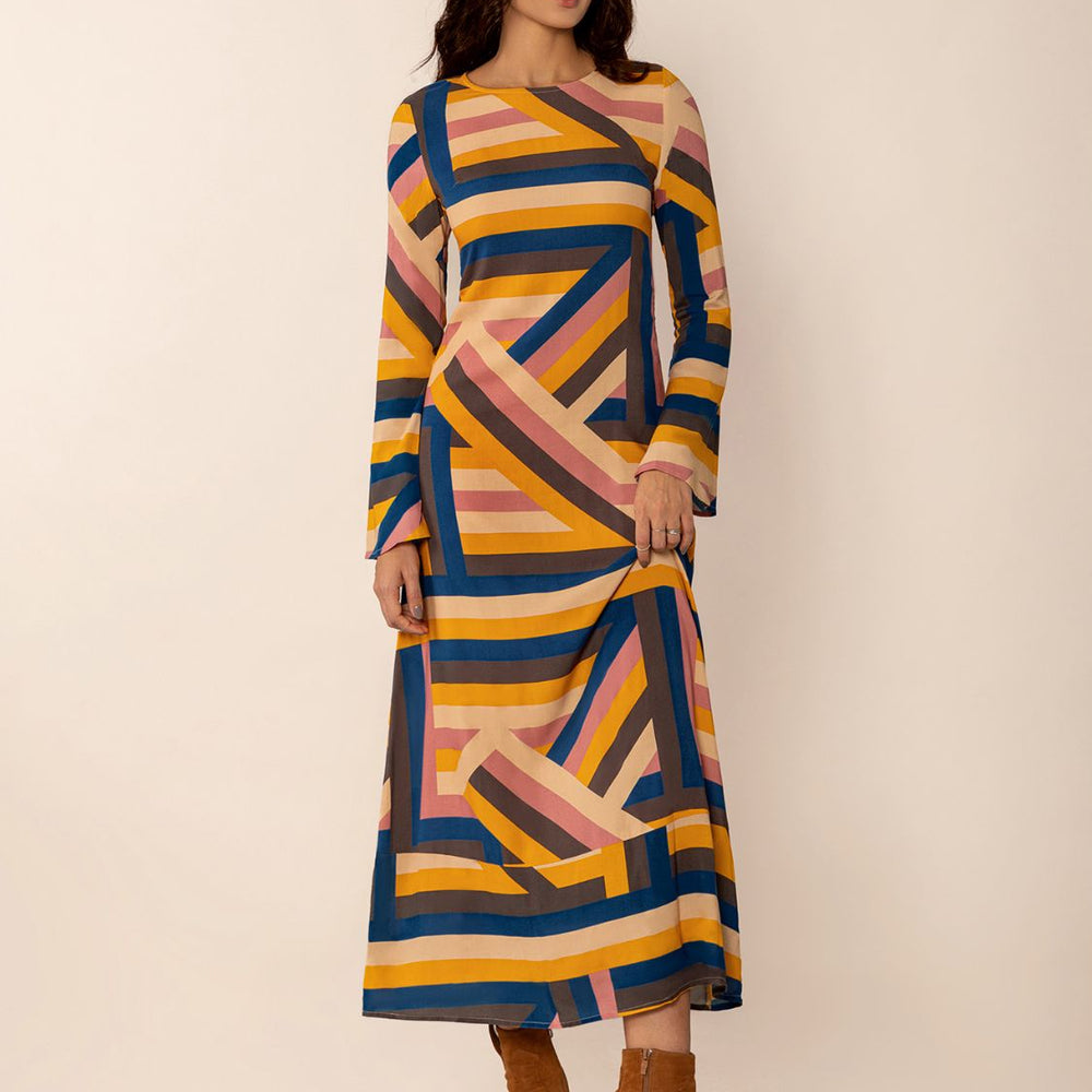 
                      
                        Contrast Round Neck Flare Sleeve Midi Dress
                      
                    