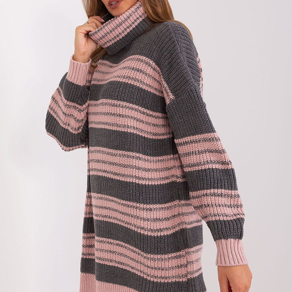 
                      
                        Striped Oversized Turtleneck Sweater Dress
                      
                    