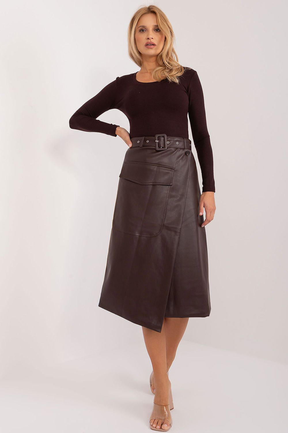 Envelop Front Eco Leather Skirt