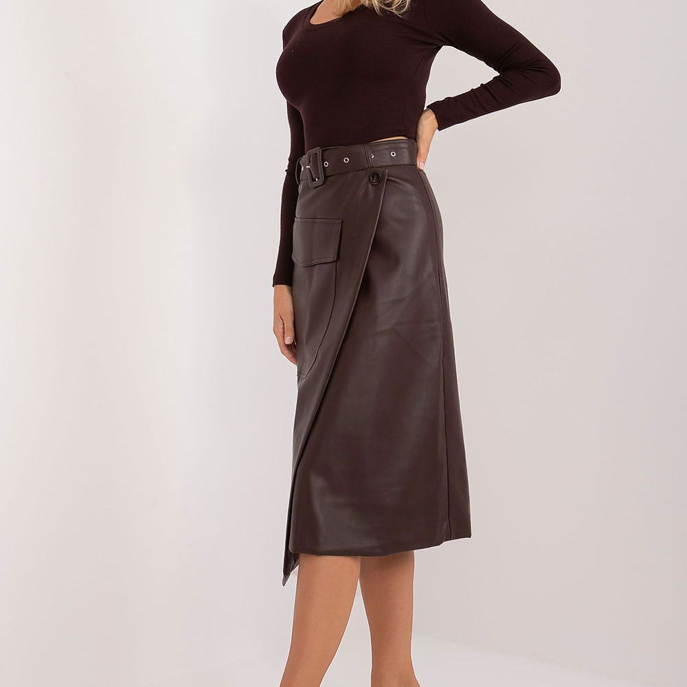 Envelop Front Eco Leather Skirt