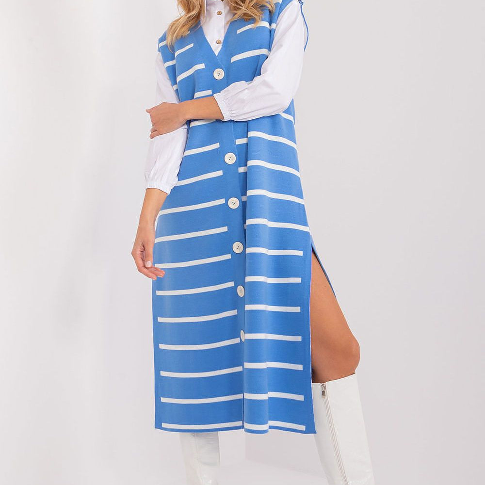 Striped Sleeveless Midi Dress with Button Front