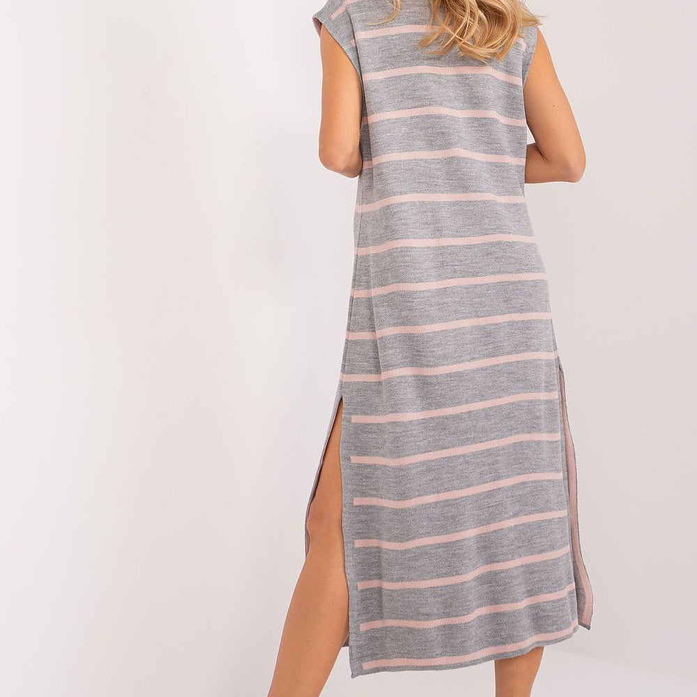 
                      
                        Striped Sleeveless Midi Dress with Button Front
                      
                    