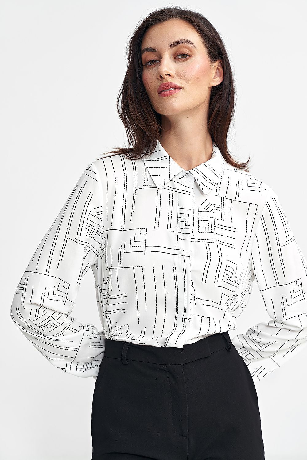 Women's Geometric-Pattern Shirt With Hidden Placket