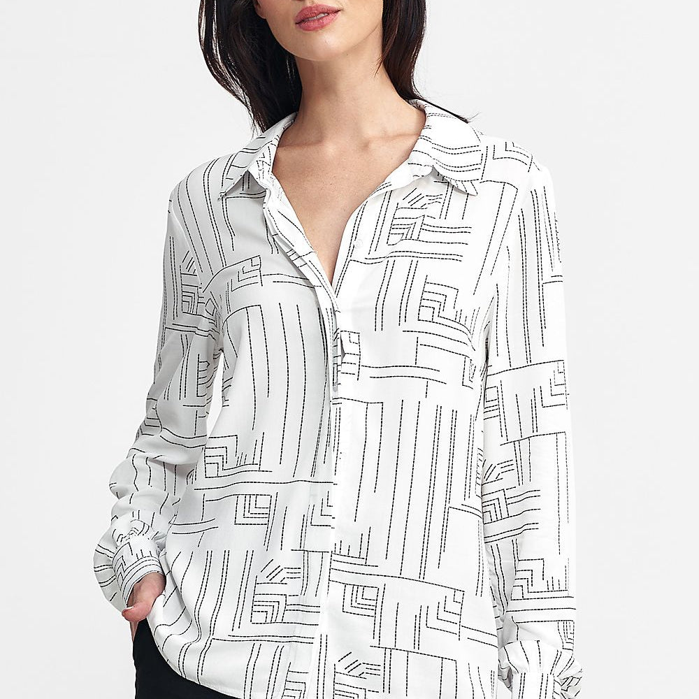 Women's Geometric-Pattern Shirt With Hidden Placket