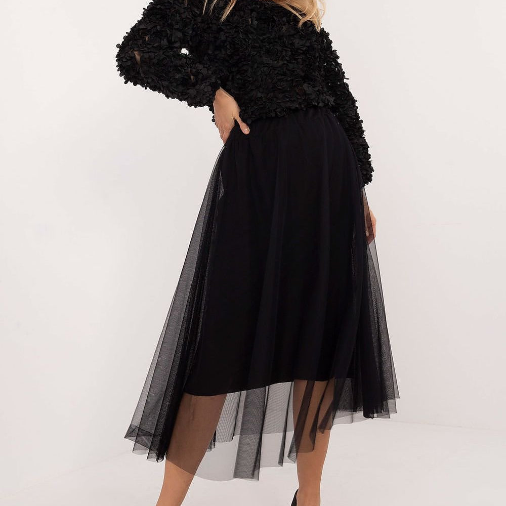 Midi Length Flared Tulle Skirt