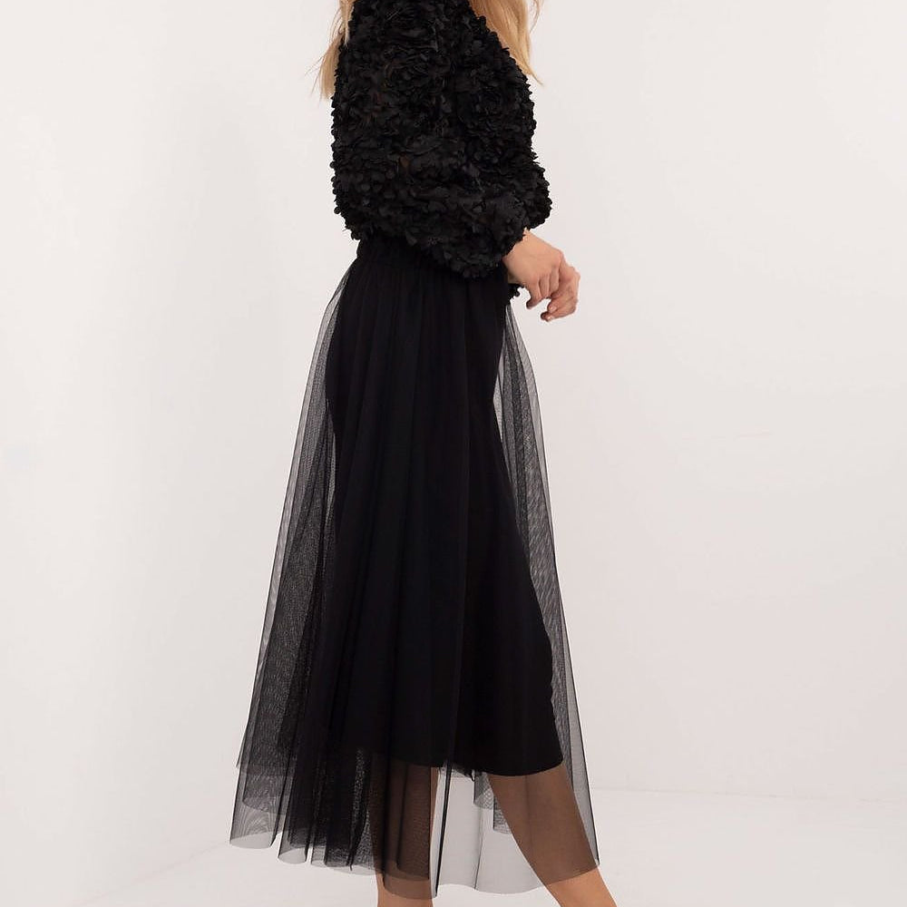 Midi Length Flared Tulle Skirt