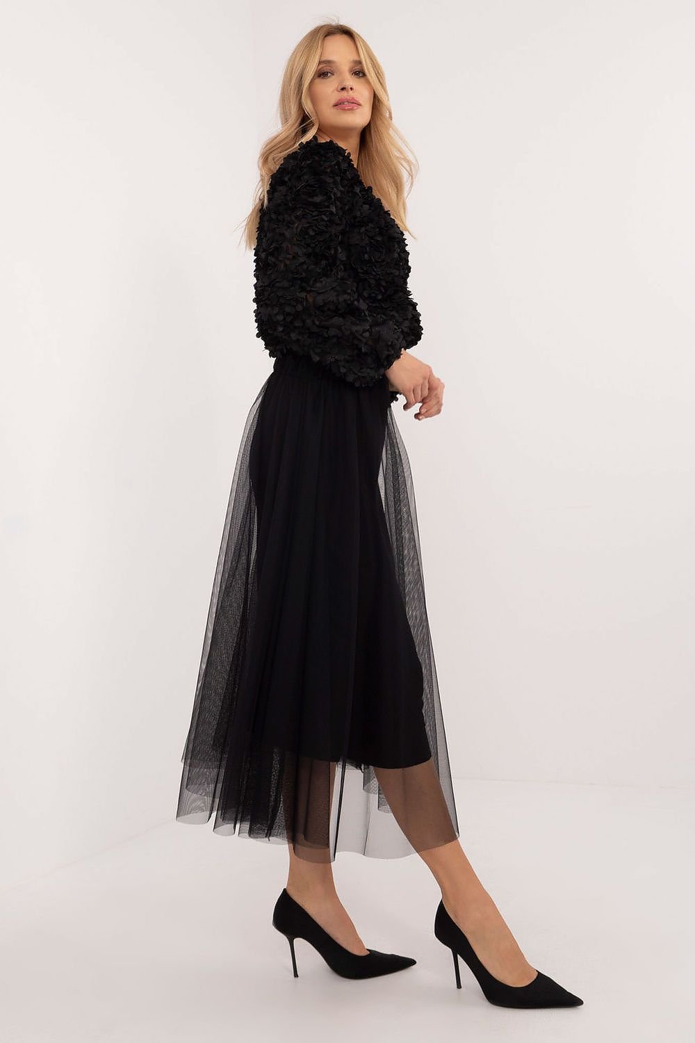 Midi Length Flared Tulle Skirt