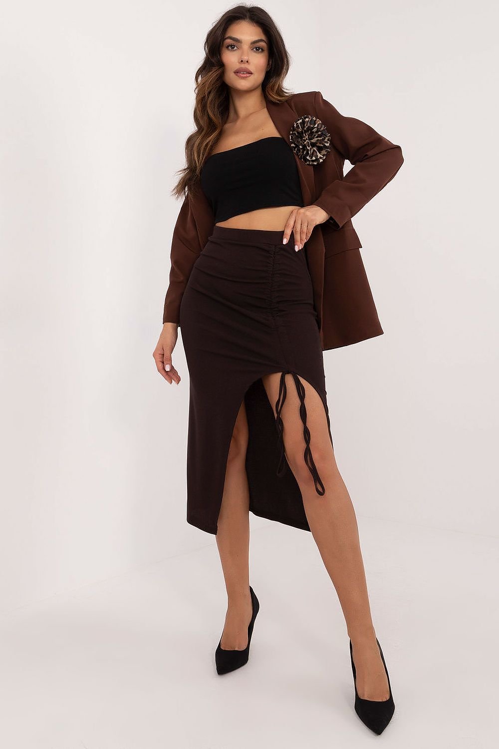 Pencil Skirt With Crease Front Adjustable Slit