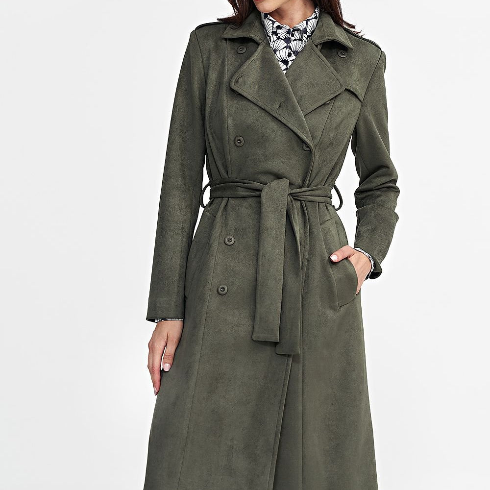 
                      
                        Military-Inspired Nubuck Long Coat with Belt
                      
                    