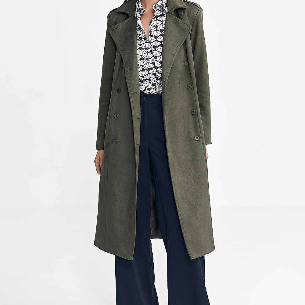 
                      
                        Military-Inspired Nubuck Long Coat with Belt
                      
                    