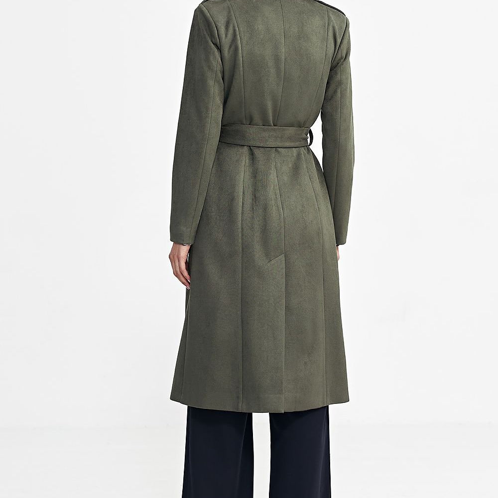 
                      
                        Military-Inspired Nubuck Long Coat with Belt
                      
                    