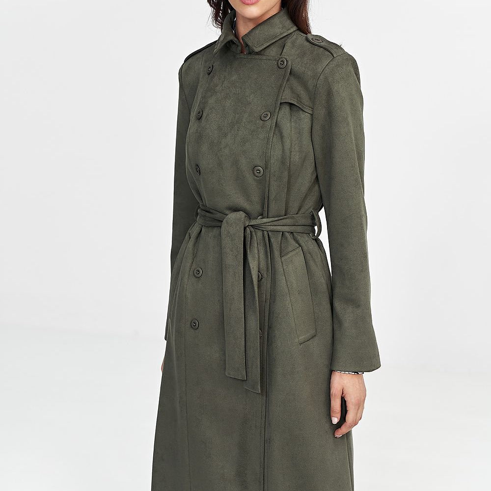 
                      
                        Military-Inspired Nubuck Long Coat with Belt
                      
                    