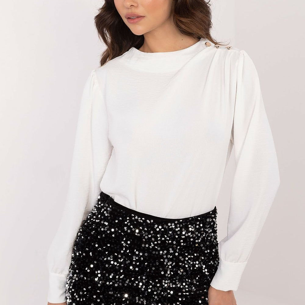 Elegant Pleated-Sleeve Blouse with Decorative Details