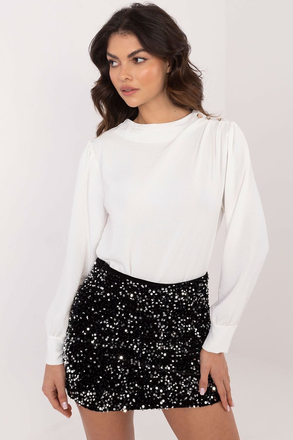 Elegant Pleated-Sleeve Blouse with Decorative Details