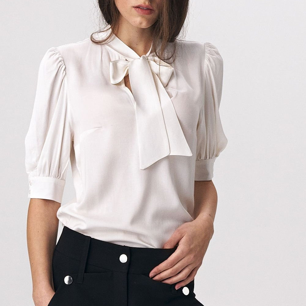 
                      
                        Viscose Bound Neckline Blouse
                      
                    