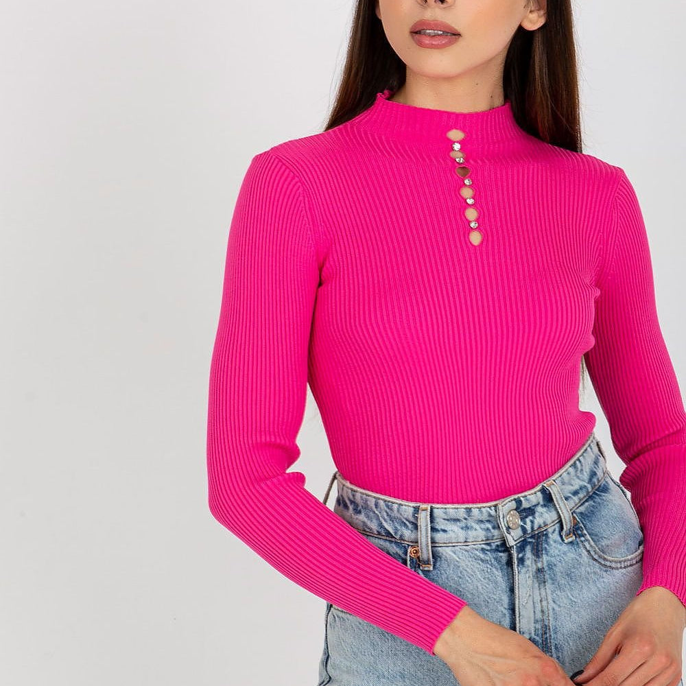 
                      
                        Elegant Cotton Turtleneck Blouse with Rhinestone Detail
                      
                    