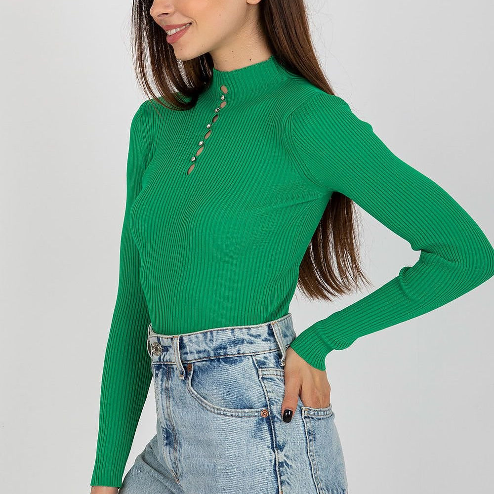 
                      
                        Elegant Cotton Turtleneck Blouse with Rhinestone Detail
                      
                    